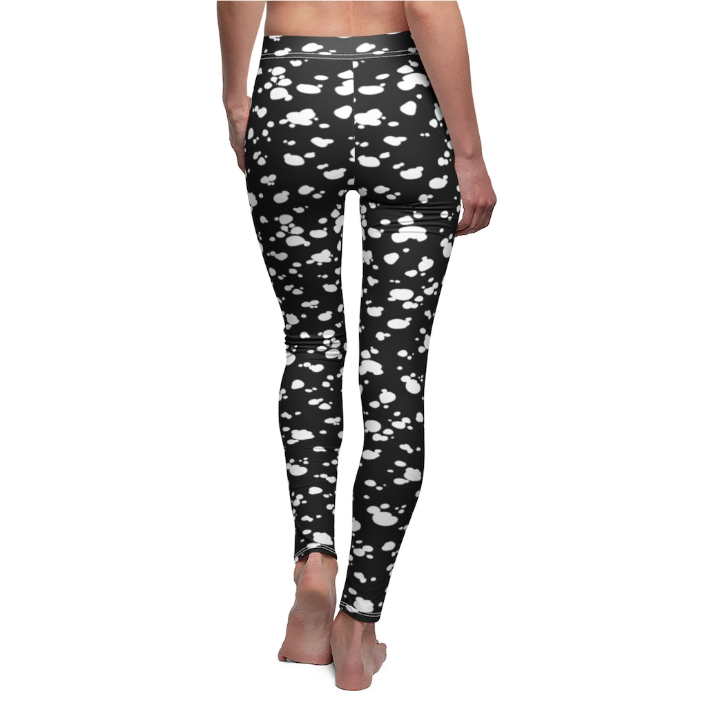 Women's Cut & Sew Casual Leggings (Black with White spots) - Just4U2020