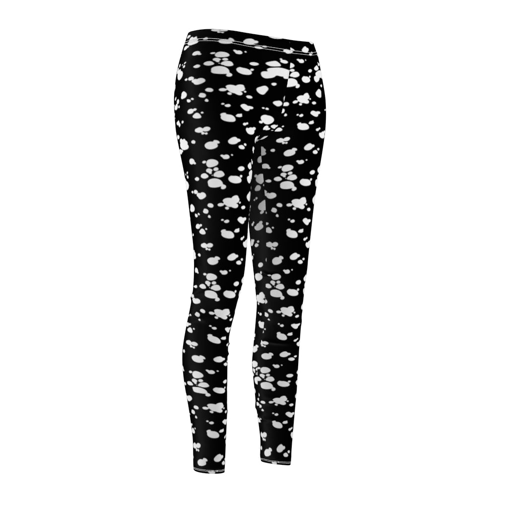 Women's Cut & Sew Casual Leggings (Black with White spots) - Just4U2020