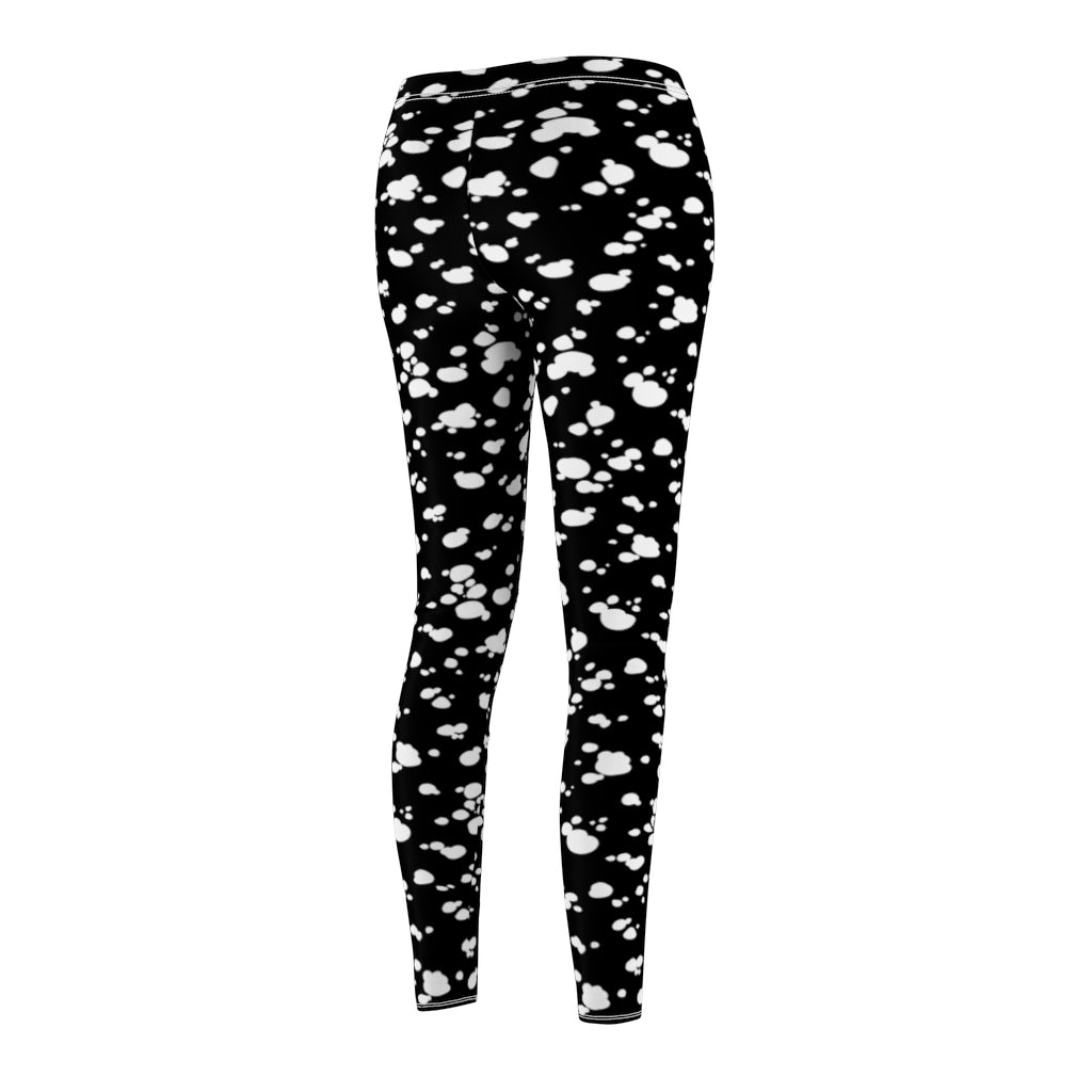 Women's Cut & Sew Casual Leggings (Black with White spots) - Just4U2020