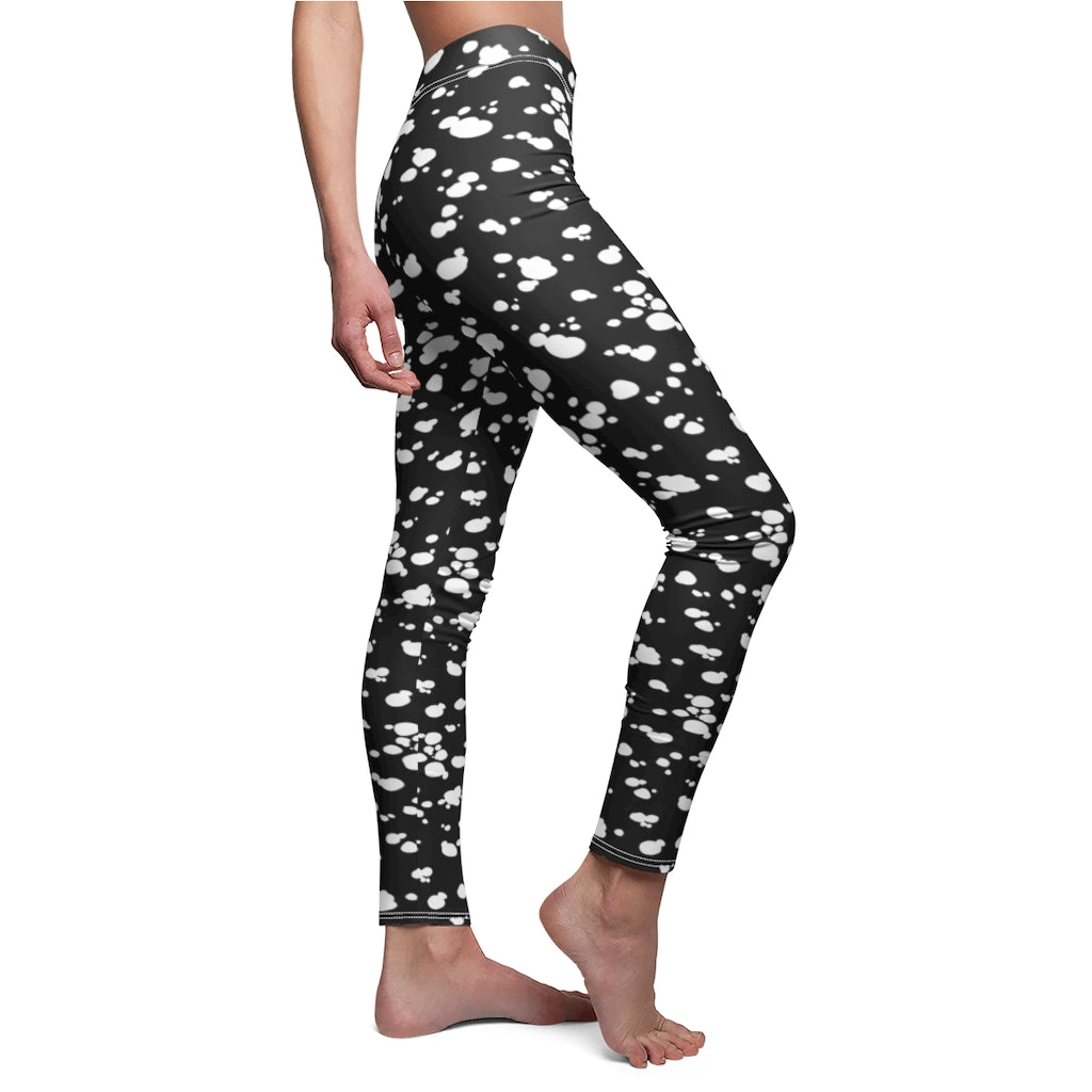 Women's Cut & Sew Casual Leggings (Black with White spots) - Just4U2020