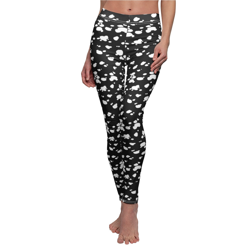 Women's Cut & Sew Casual Leggings (Black with White spots) - Just4U2020
