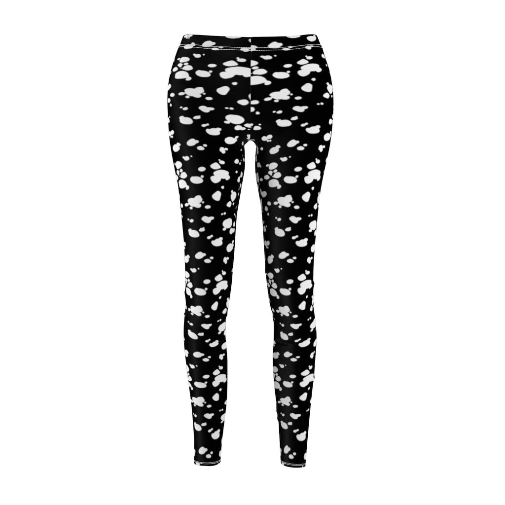 Women's Cut & Sew Casual Leggings (Black with White spots) - Just4U2020