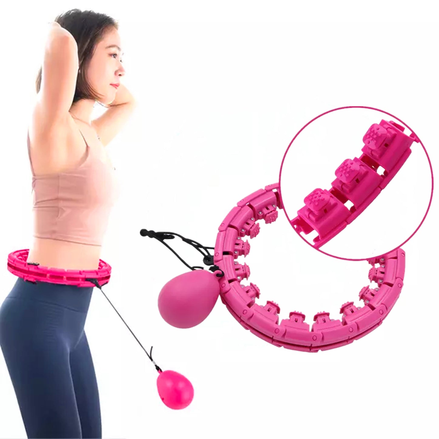 Weighted Hoops for adults and kids, Detachable & Size Adjustable Smart Hoola Hoop with Auto Rotation and 360-degree Massage, for Lasting Weight Loss, Family Fun and Exercise - Just4U2020