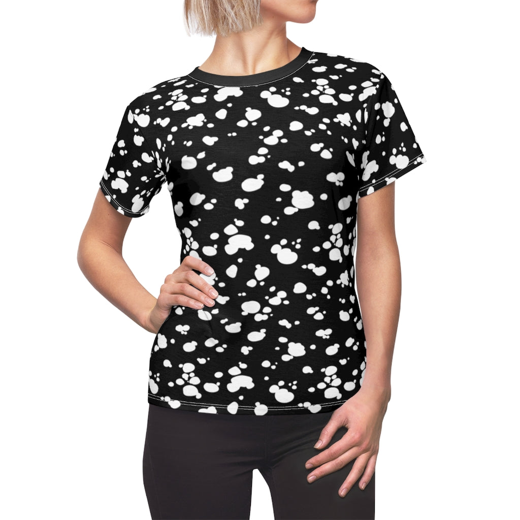 Women's AOP Cut & Sew Tee (Black with White spots) - Just4U2020