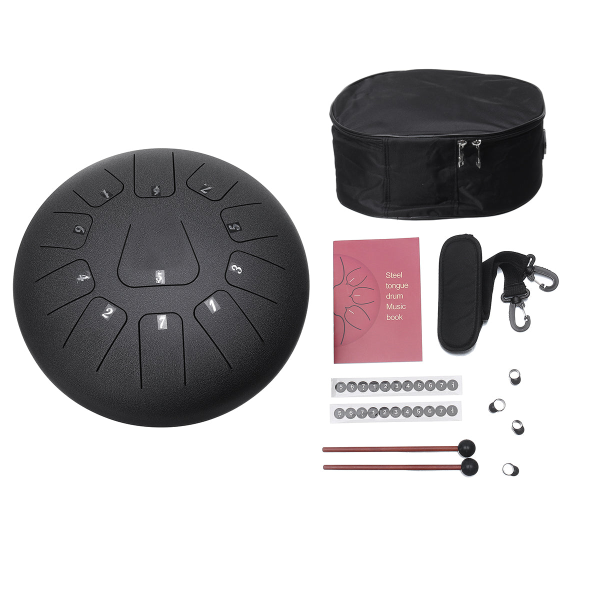 12 Inch 11 Note D Tone Steel Tongue Percussion Drum Handpan Instrument with Drum Mallets and Bag - Just4U2020