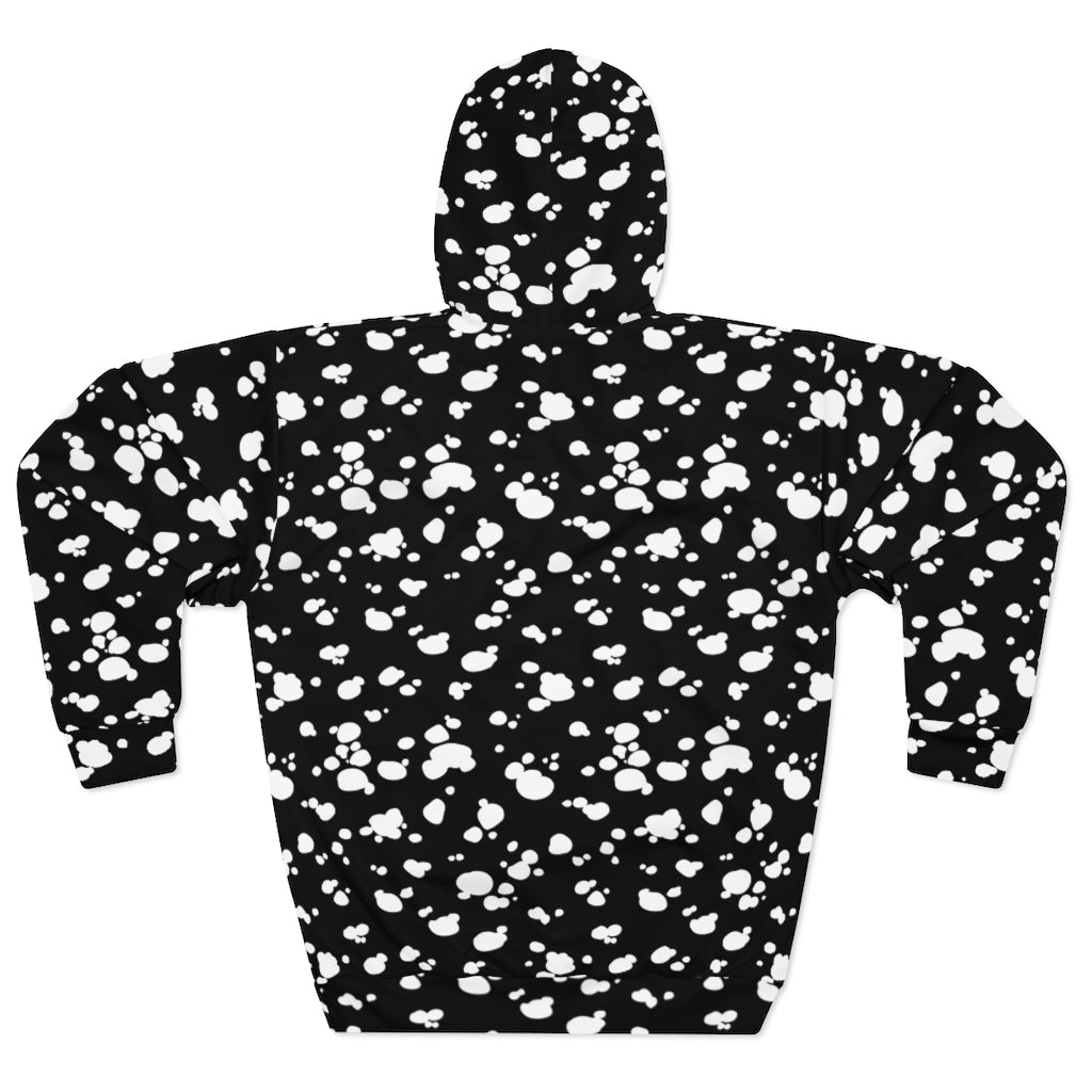 AOP Unisex Pullover Hoodie (Black with White spots) - Just4U2020