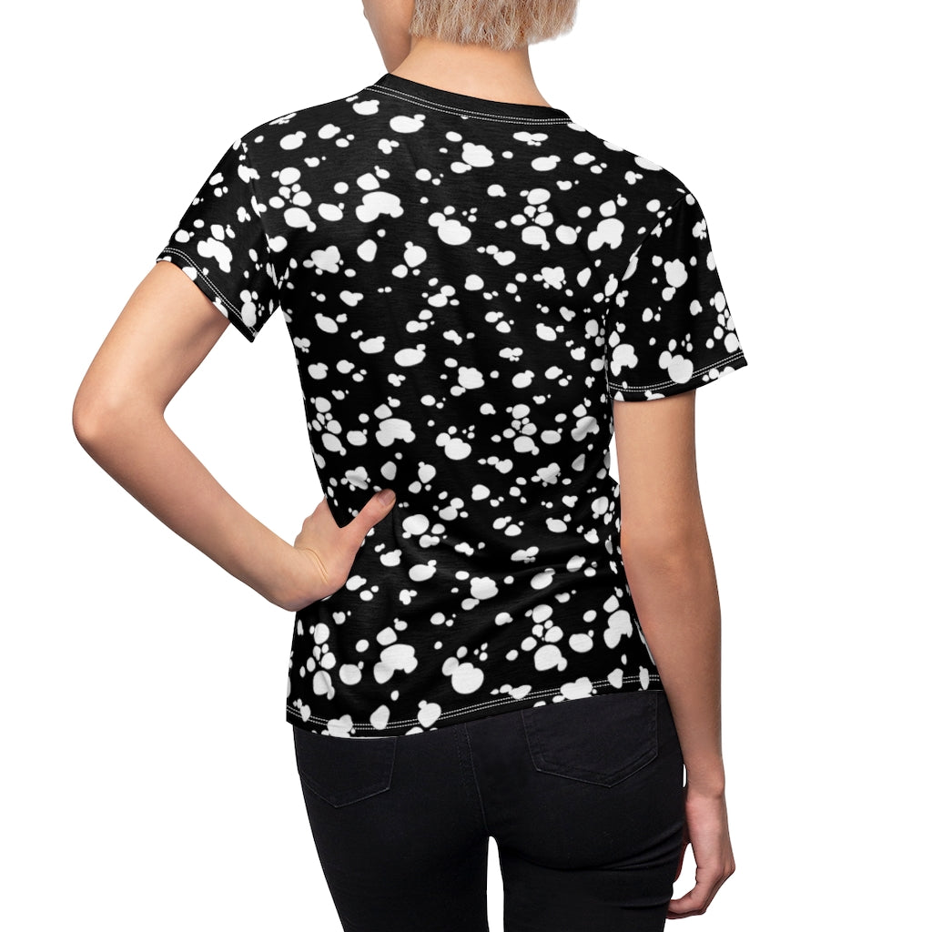 Women's AOP Cut & Sew Tee (Black with White spots) - Just4U2020