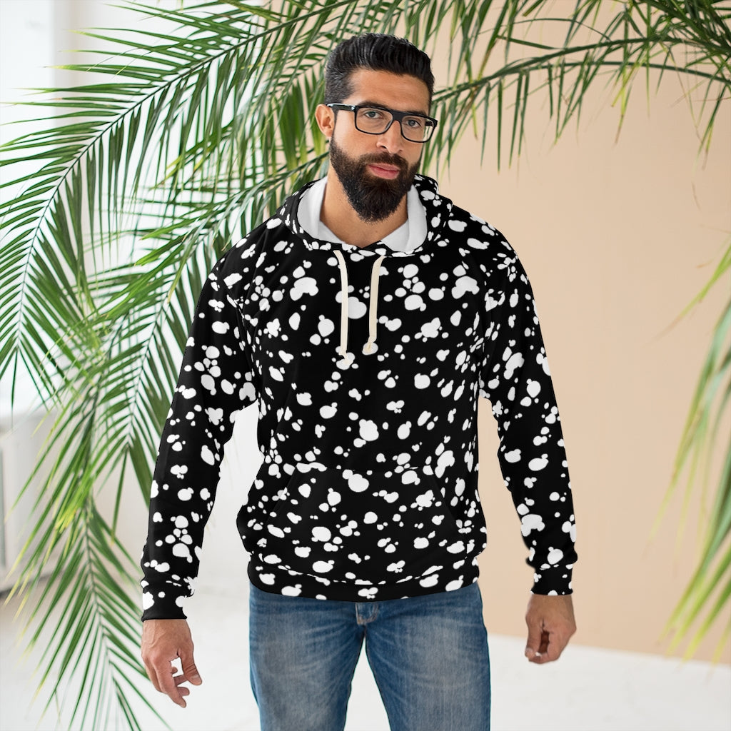 AOP Unisex Pullover Hoodie (Black with White spots) - Just4U2020