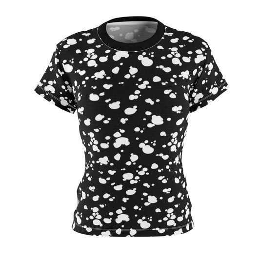 Women's AOP Cut & Sew Tee (Black with White spots) - Just4U2020