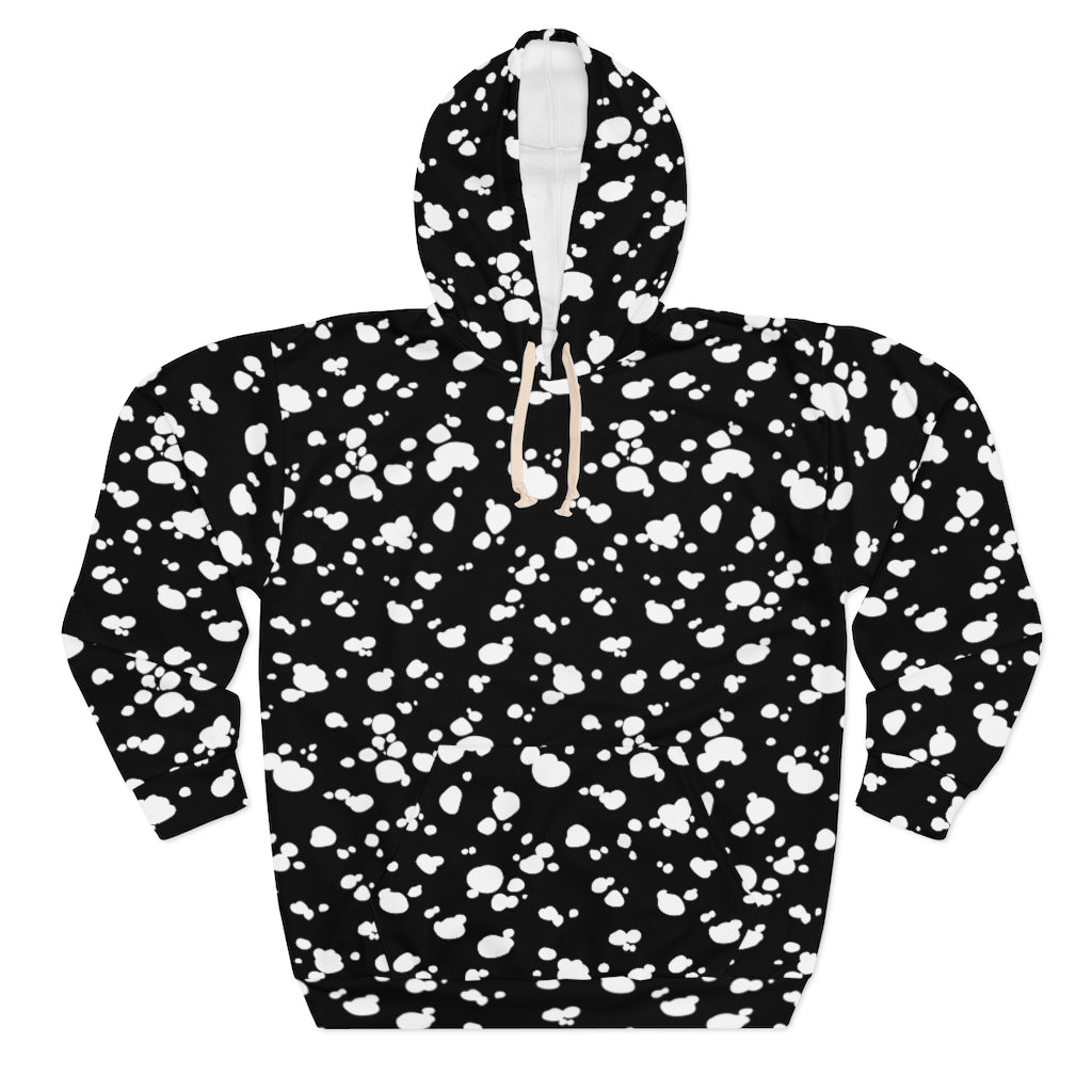 AOP Unisex Pullover Hoodie (Black with White spots) - Just4U2020