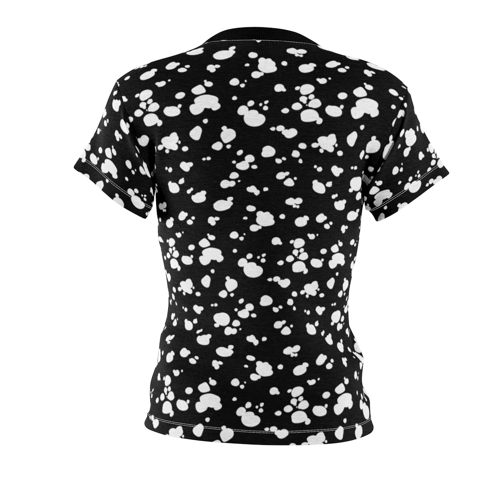 Women's AOP Cut & Sew Tee (Black with White spots) - Just4U2020