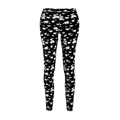 Women's Cut & Sew Casual Leggings (Black with White spots) - Just4U2020