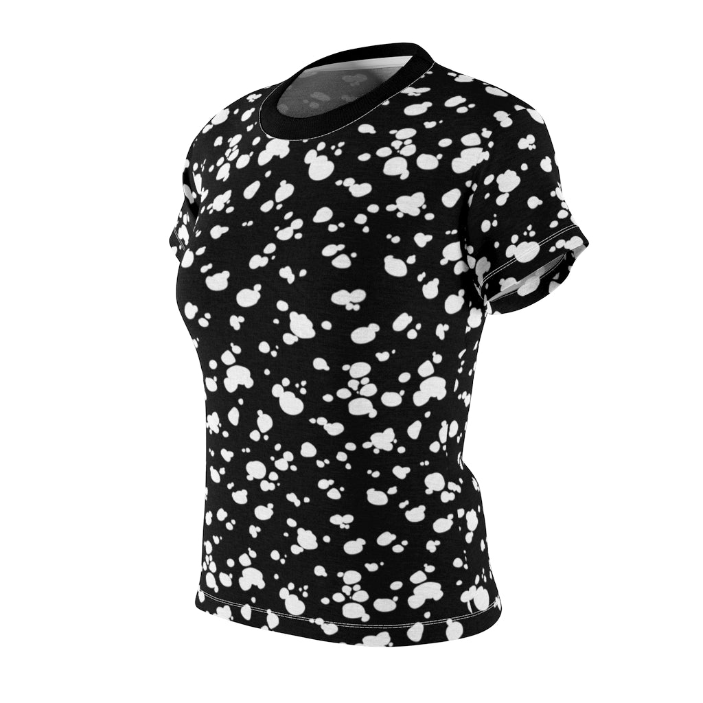 Women's AOP Cut & Sew Tee (Black with White spots) - Just4U2020