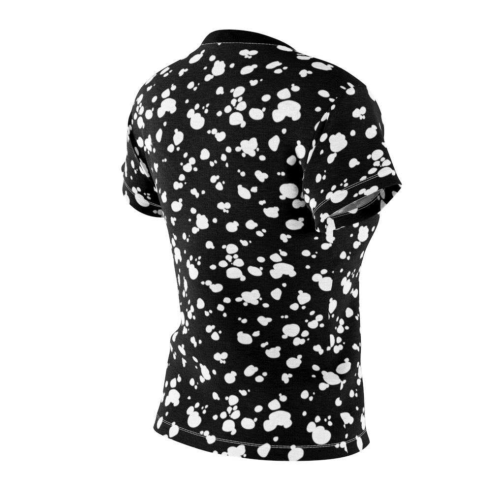 Women's AOP Cut & Sew Tee (Black with White spots) - Just4U2020